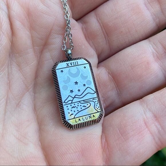 Moon Silver Tarot Card Tarnish Free Necklace - Picture 5 of 7